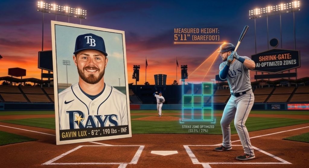 A Tampa Bay Rays baseball card of Gavin Lux, listing him at 6'2