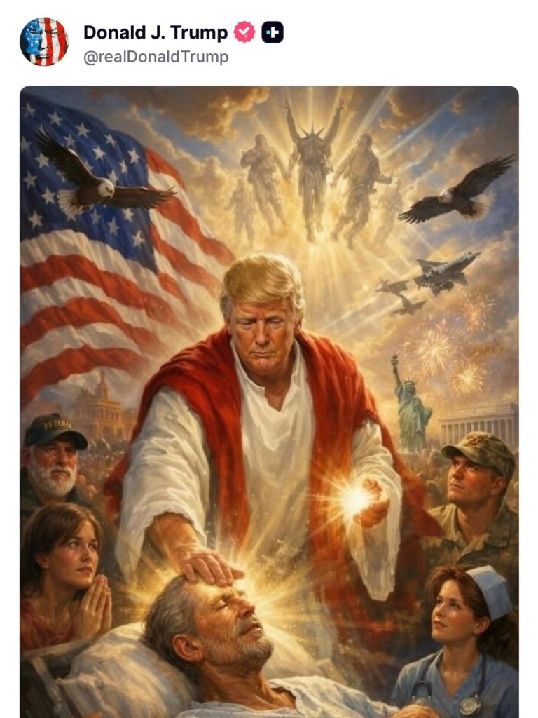President Trump posts AI image of himself as Jesus, healing a sick man
