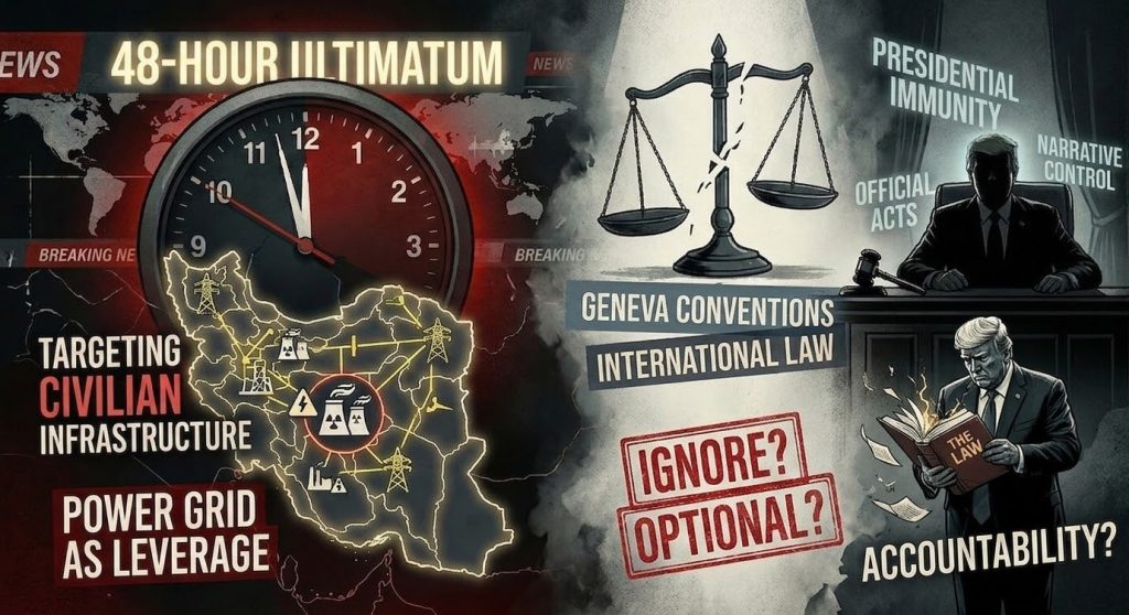 Trump's 48 hour ultimatum for Iran to open Strait of Hormuz, illegal threats to Iran's power grid